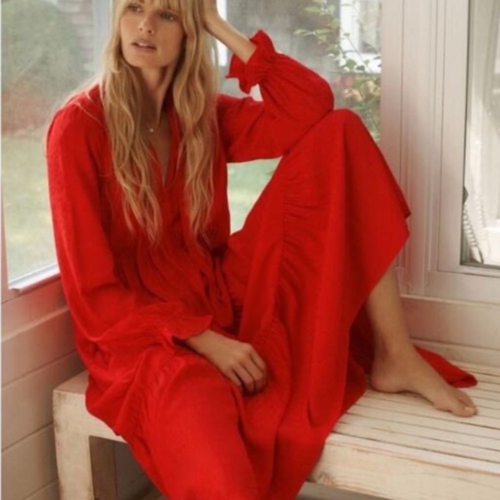 Anthropologie Maeve Wendy Red Tiered Maxi Dress Size 1X - Picture 2 of 16